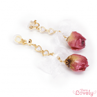 【旧POFY】ピンクローズのイヤリング