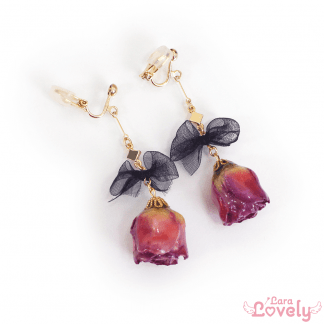 【旧POFY】ダークレッドローズのイヤリング