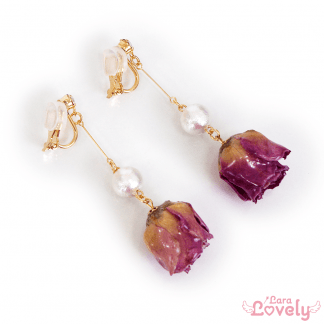 【旧POFY】丸ごと薔薇とコットンパールのイヤリング