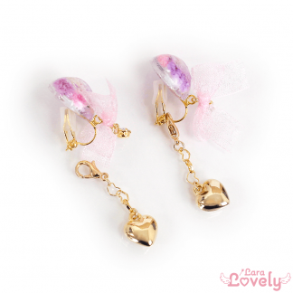 【旧POFY】かすみ草とハートの2 in 1 イヤリング