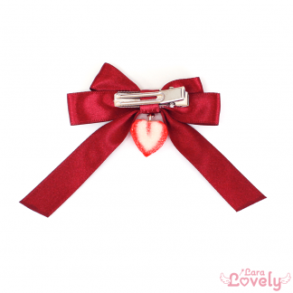 ハートのいちごみつあみリボン(ボルドー)