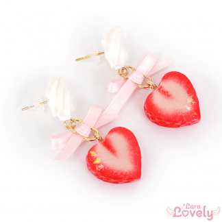 ハートのいちごみつあみリボン(ボルドー)