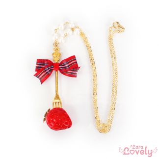 ハートのいちごみつあみリボン(ボルドー)