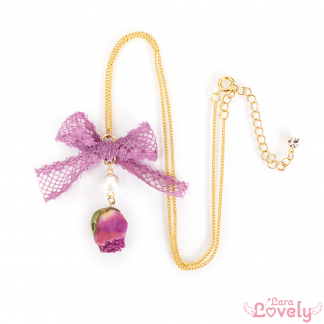 【旧POFY】ピンクの薔薇とレースのネックレス