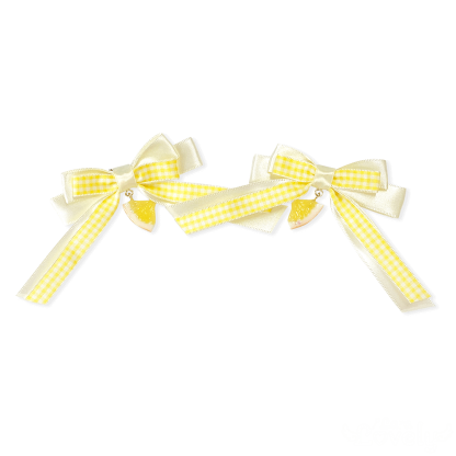 オレンジみつあみリボン(黄色チェック) - ゆめかわいいハンドメイド